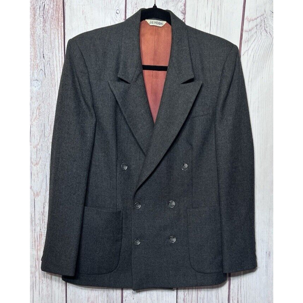 JG Hook Women’s Vintage Blazer Charcoal Red 100% Wool Size 8
